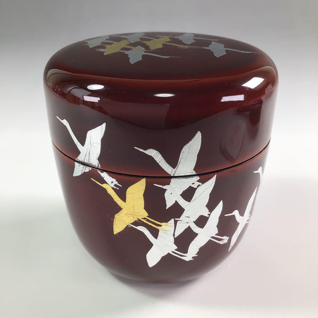 R239 棗 『山中塗』『工房 冴』『溜塗』『群鶴蒔絵』『中棗』 共箱