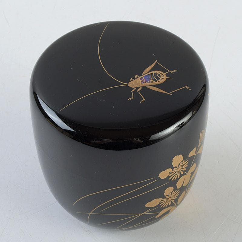 茶道具 長谷川恵史作 螺鈿装飾 鈴虫蒔絵 棗 共箱 V 9349