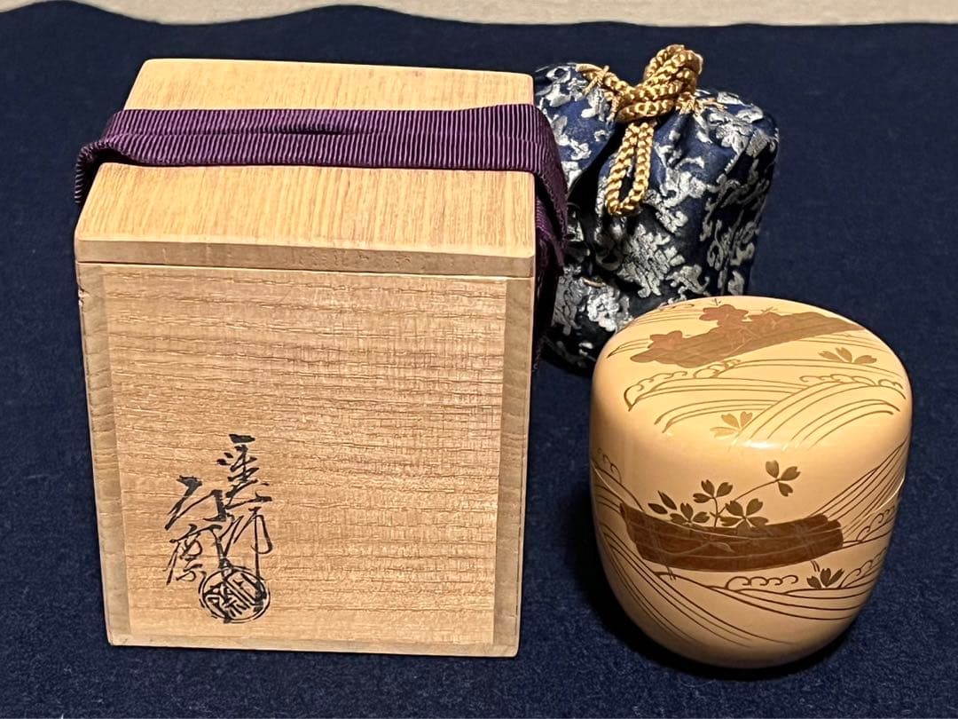 茶道具 棗 朱色 金模様 茶道具 棗 辻石斎 白漆梨地金蒔絵棗