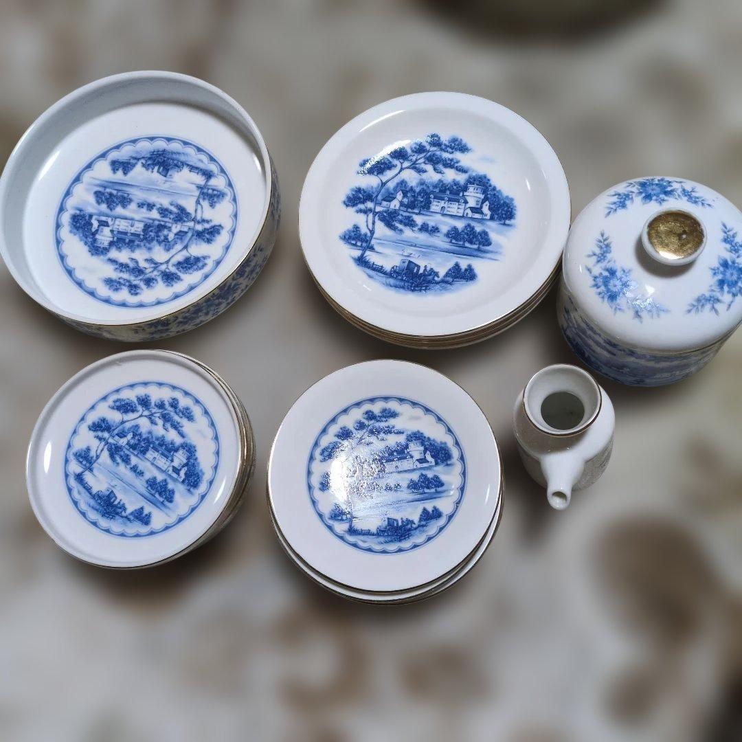 昭和レトロ】FancyChina青い風景画の陶磁器食器セット - メルカリ