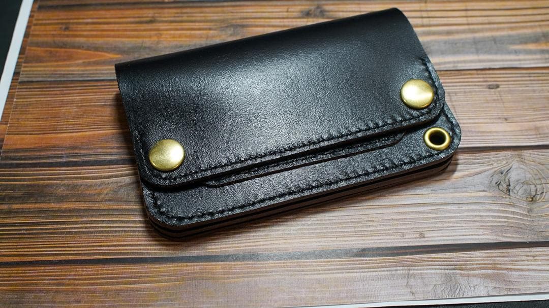 ミドルトラッカーウォレット　三層　馬革 茶芯ブラック　真鍮 トラッカーウォレット
