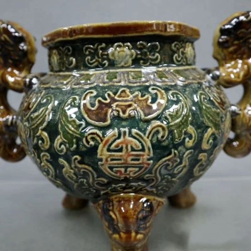 パステル福寿図紋磁器香炉 香道具 景徳鎮 工芸品 美術品 置物