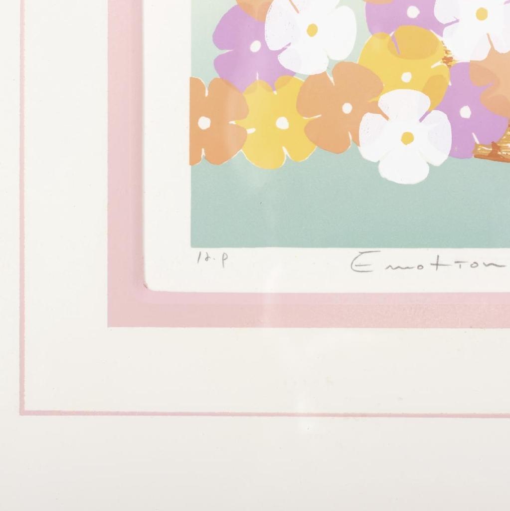 木製高級額装 手作りパール塗装額 シルクスクリーン かごの花 約45×45cm