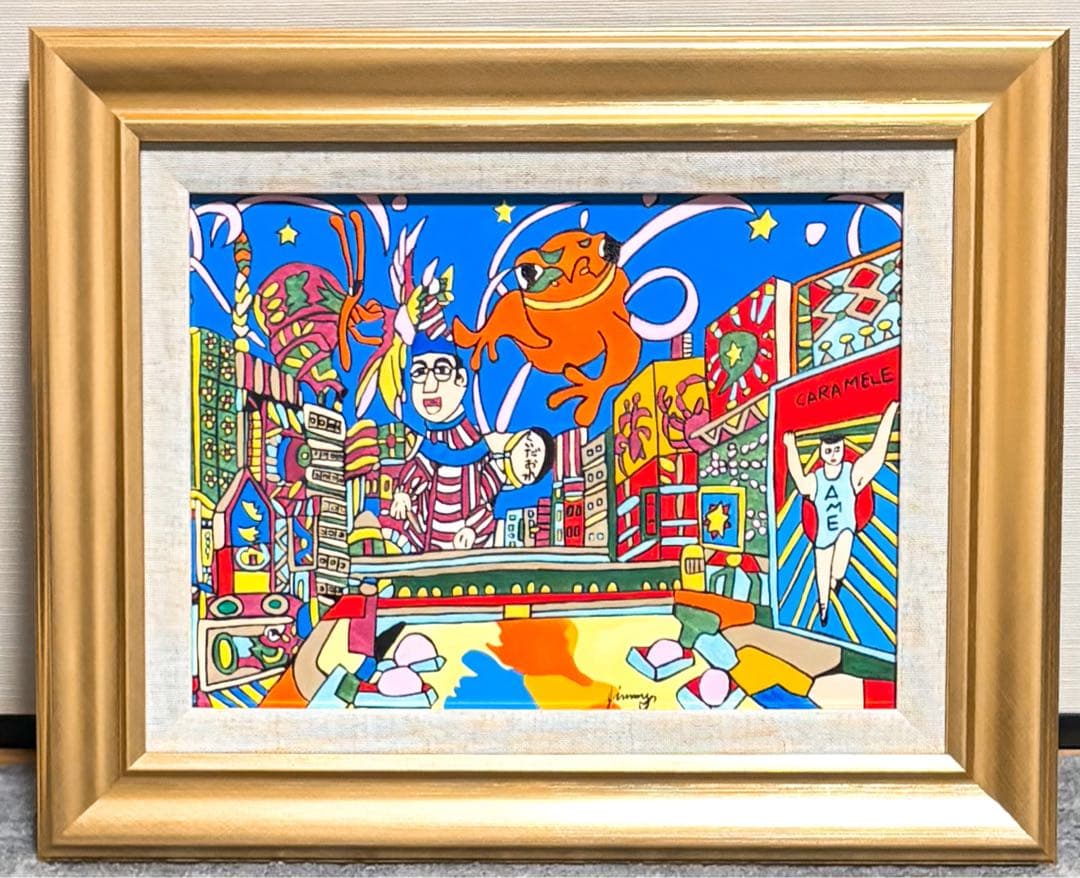 数量限定 【F4号】手描き油彩 ジミー大西【道頓堀】額縁 未使用額