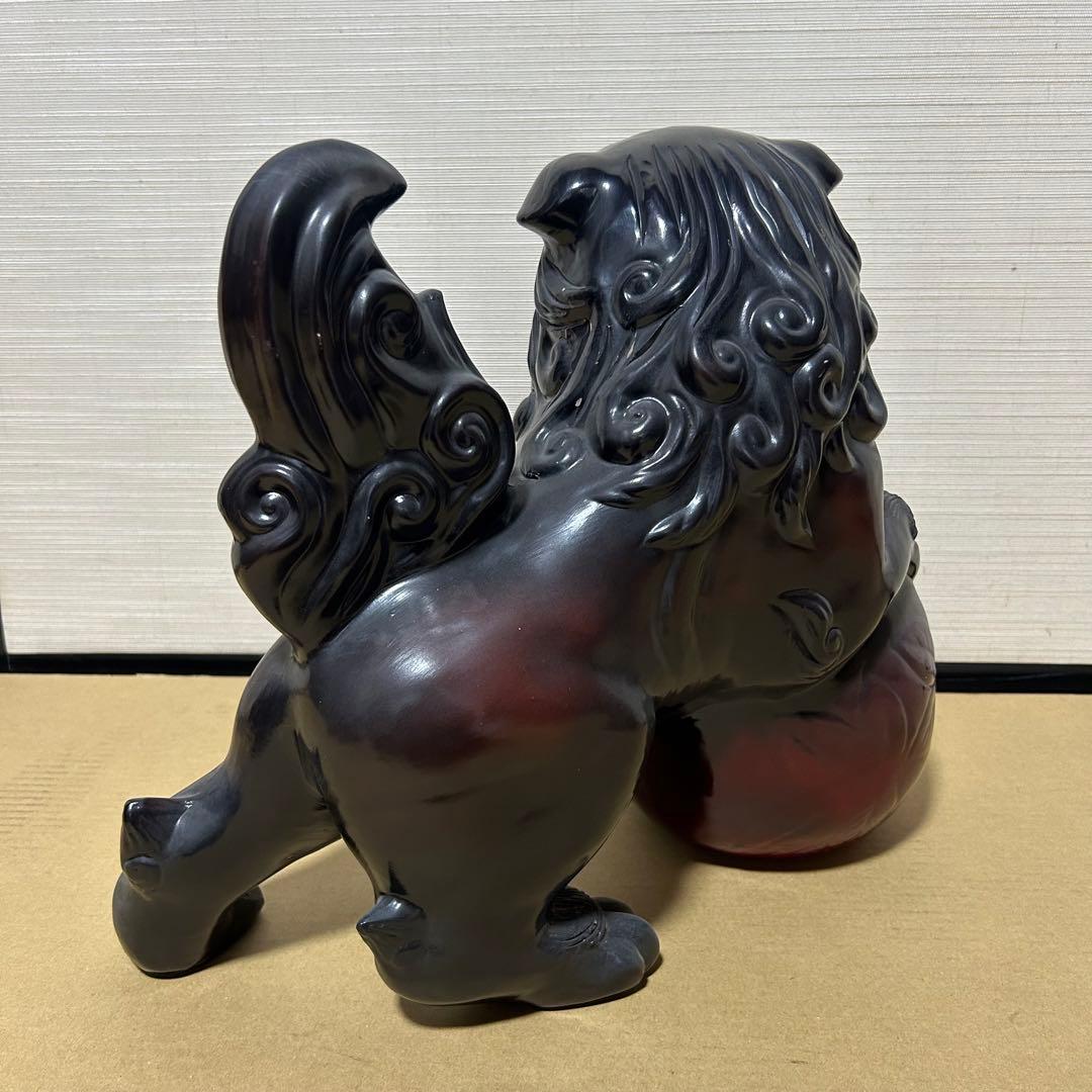 大迫力 32cm 玉乗り獅子 縁起 獅子 シーサー 陶器 骨董 魔除け