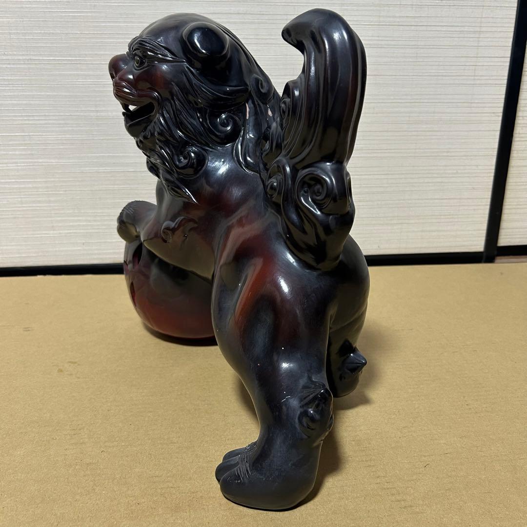 大迫力 32cm 玉乗り獅子 縁起 獅子 シーサー 陶器 骨董 魔除け