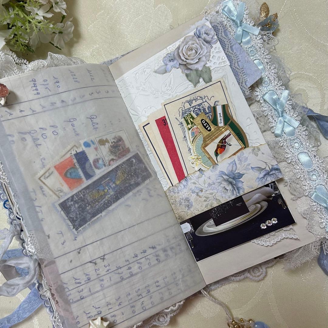 薔薇とレースのジャンクジャーナル・雑記帳　Blue Wedding
