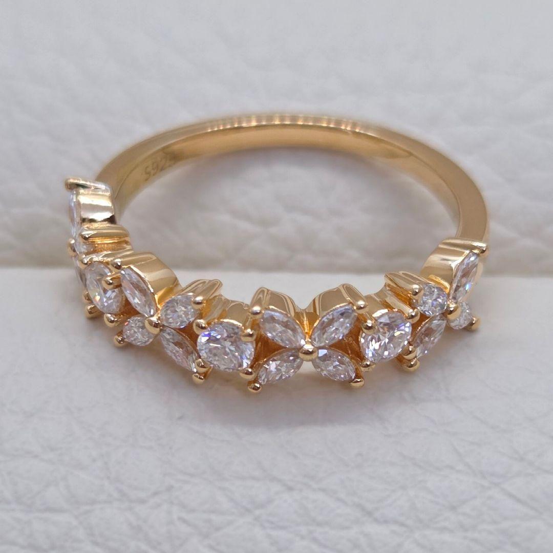 モアサナイト フラワーハーフエタニティリング｜GTC鑑別書付き《約14号》