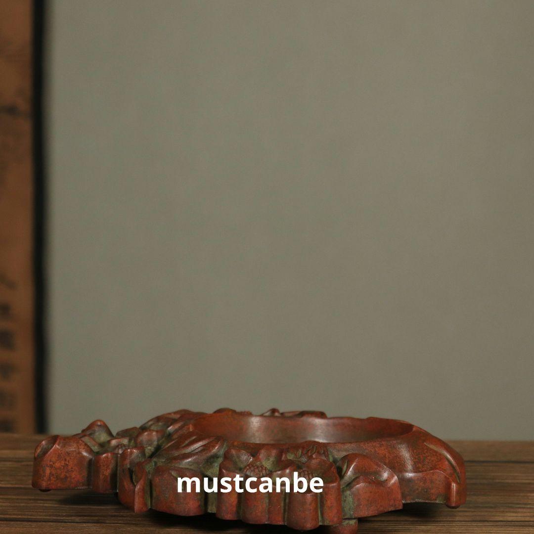 銅製 仙桃灰皿 硯 書道具 文房具 応接間 玄関 事務室 装飾品 工芸品 置物