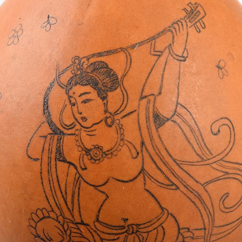 中国 漢詩西遊記刻 漢詩天女刻 丸瓢箪 唐木台付 2点 V R7974 美術品