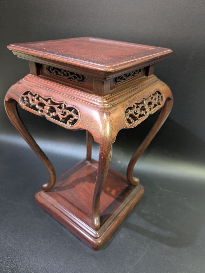 唐木 猫脚 木製 透かし彫り 花台 香炉台 高卓 茶道 華道具 無垢材 3,2㌔