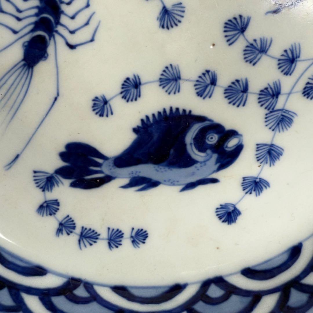 幕末〜明治期　染錦　大鉢　川海老　青海波　桜文様　鳥に松竹梅　二重高台　金魚鉢