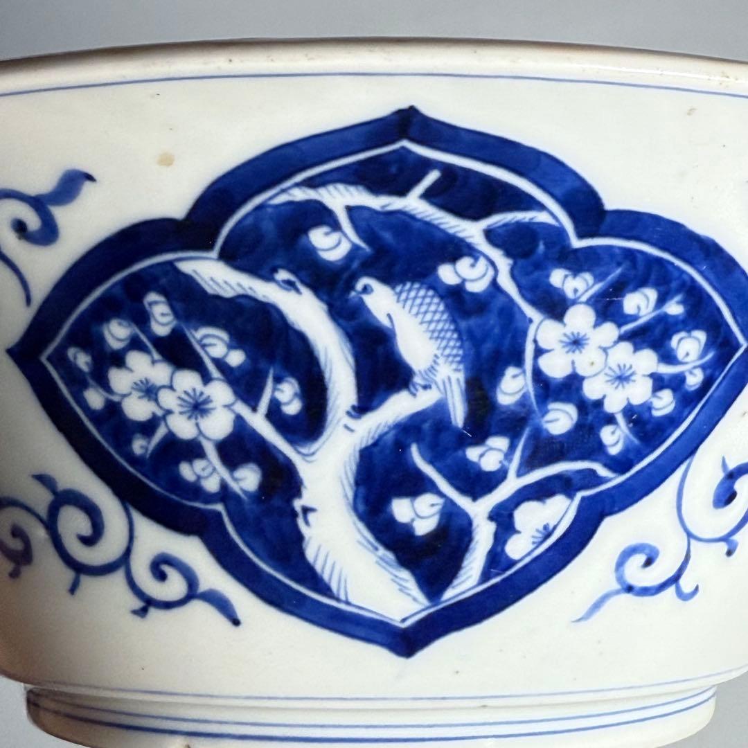 幕末〜明治期　染錦　大鉢　川海老　青海波　桜文様　鳥に松竹梅　二重高台　金魚鉢