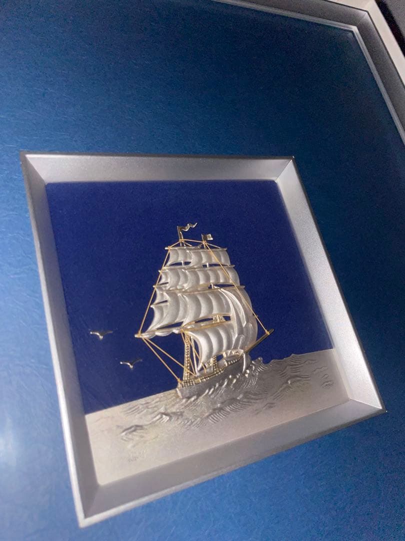 美品】武比古 純銀額 帆船 5号 関工芸 伝統工芸品 定価7.7万 縁起物