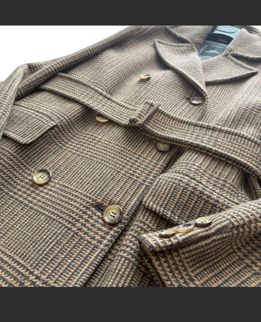 MaxMara グレンチェック柄ダブルブレストコート ウール 40サイズ