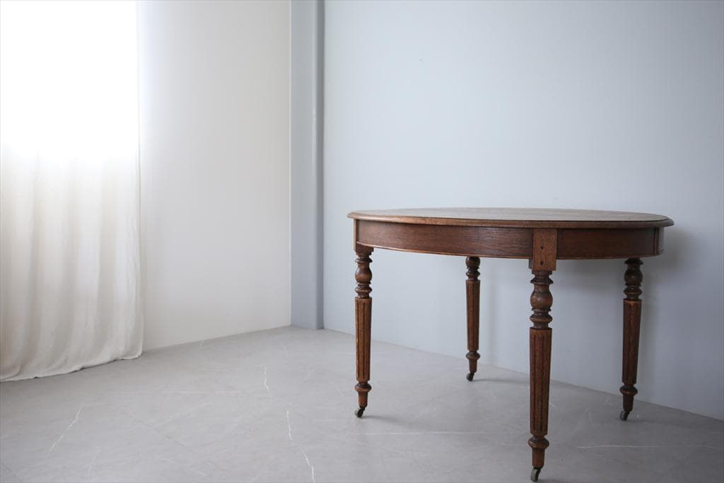 フランスアンティーク木製ダイニングテーブル/オーバル机/作業台(86-144)