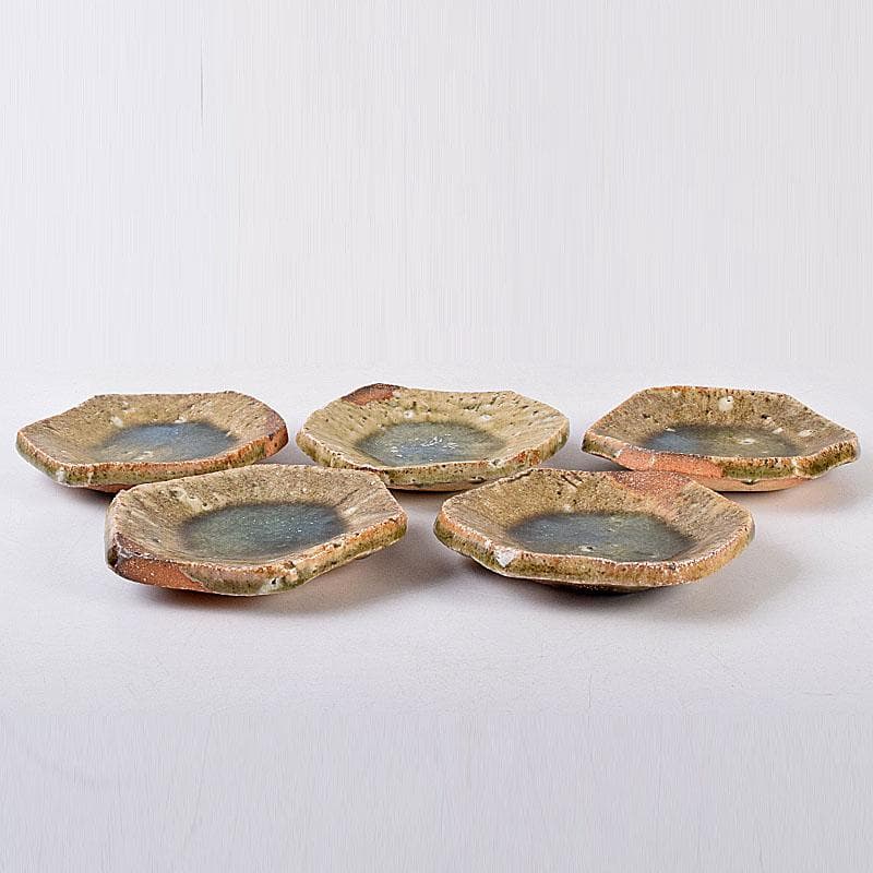 和食器 伊賀焼 西山窯 坂本瀧山作 銘々皿 五客 共箱 V