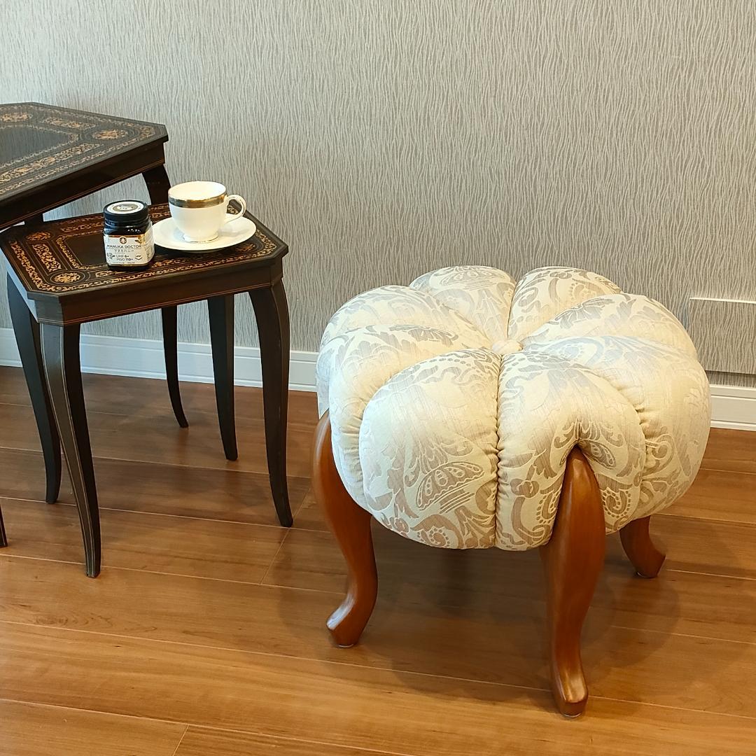 〈美品〉ロココ調　パンプキンスツール　猫脚　サイドチェア　オットマン