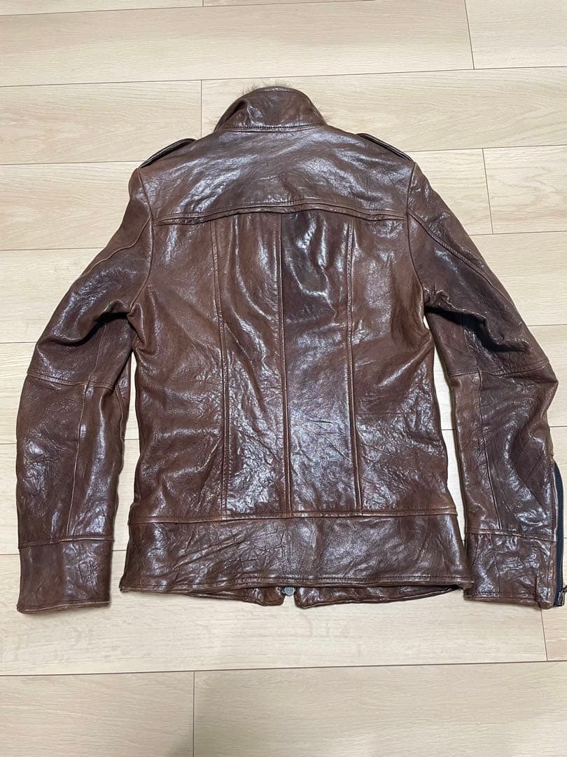SHELLAC シェラック ラムレザーレザーライダースジャケット 46 ファー付