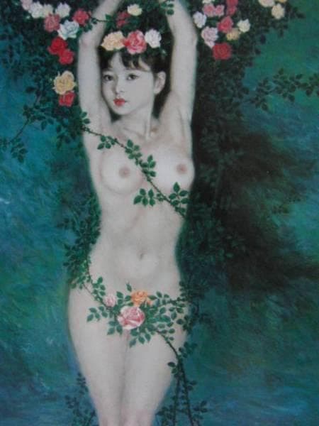 岩田浩昌、【バラの刑】、希少画集画、新品高級額・額装付、状態良好