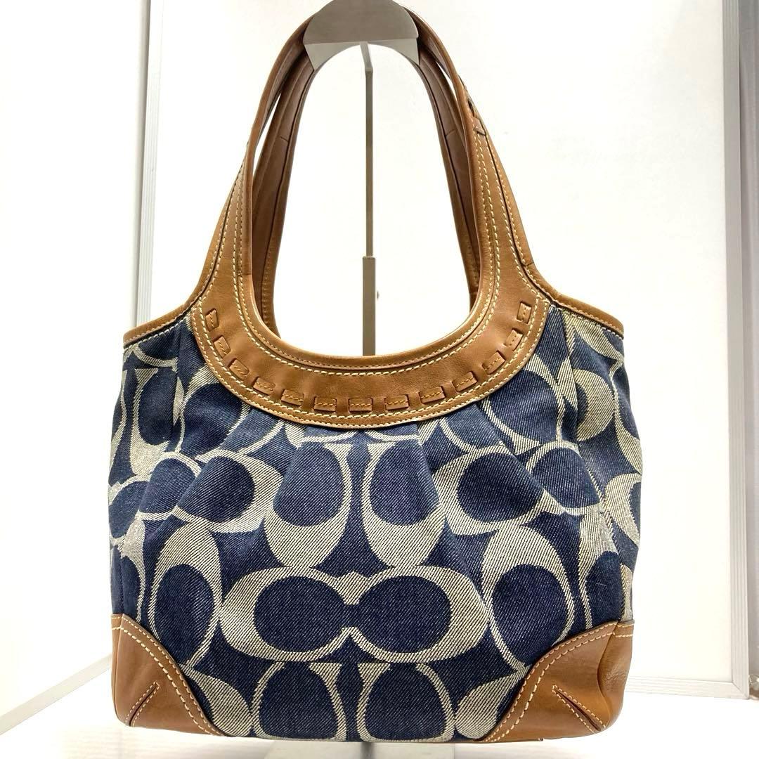 COACH デニム　トートバッグ ハンドバッグ　シグネチャー　レザー　肩掛け