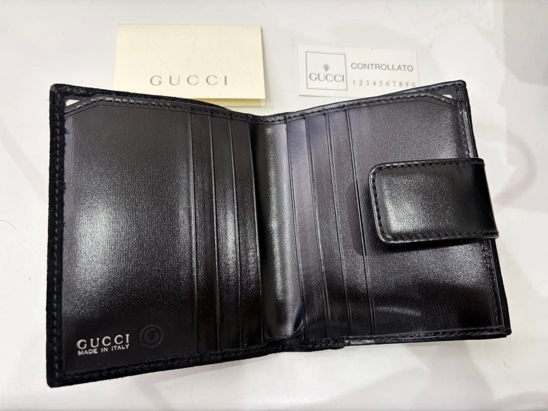 GUCCI ブラック 二つ折り財布 スエード