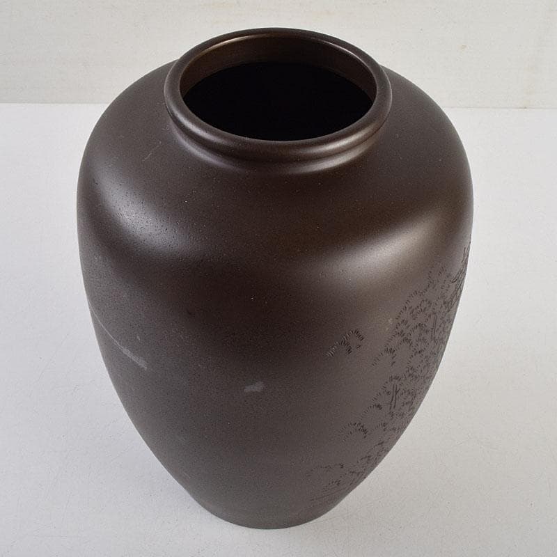 般若勘渓造 鋳銅 昌龍刻 志波彦神社・鹽竈神社絵 花瓶 共箱 N R9397H