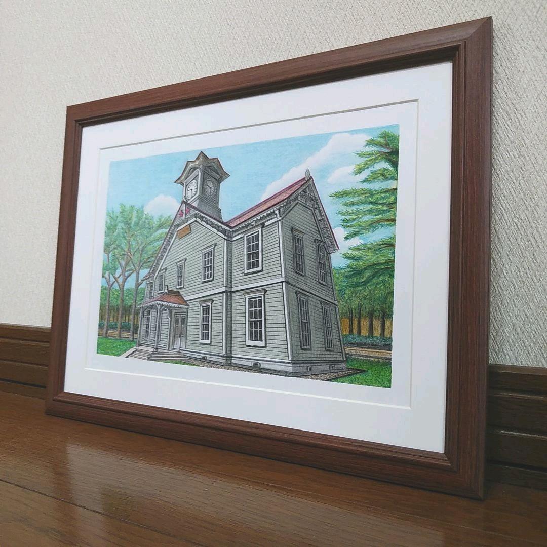 絵画色鉛筆風景画『札幌時計台』原画