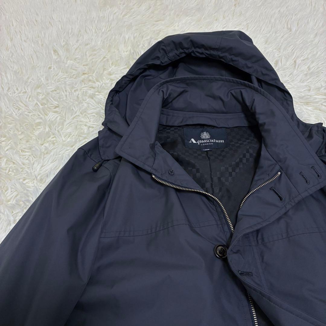 Aquascutum　アクアスキュータム　コート　ライナーなし　ネイビー　フード