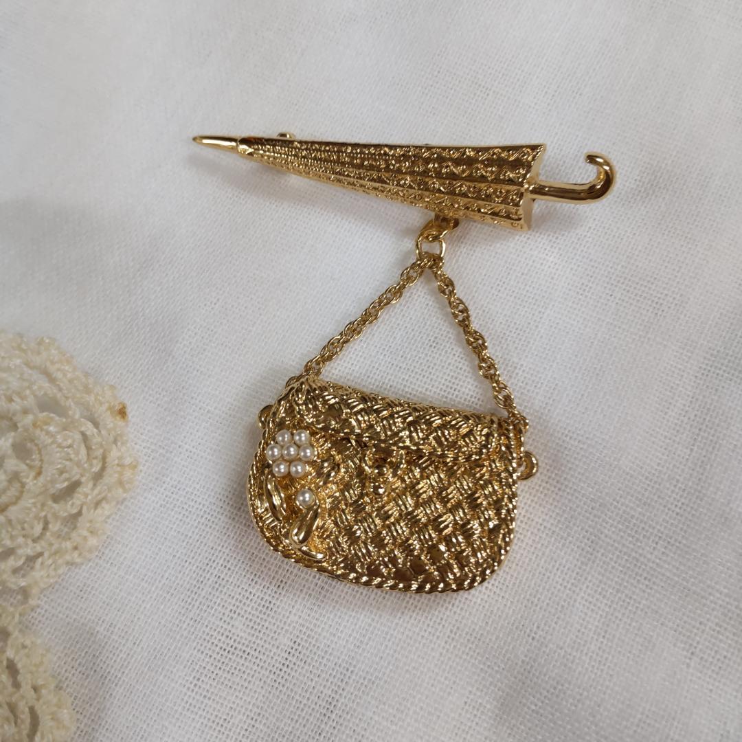 アンティーク風　ブローチ　バッグ　パラソル 　アンティークジュエリー 調 アンティーク風 ブローチ バッグ パラソル アンティークジュエリー 調