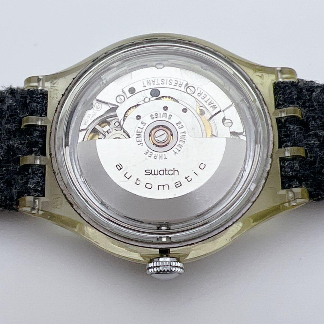 【希少】スウォッチ 自動巻き 23石 裏スケルトン 赤文字盤 腕時計 デイト