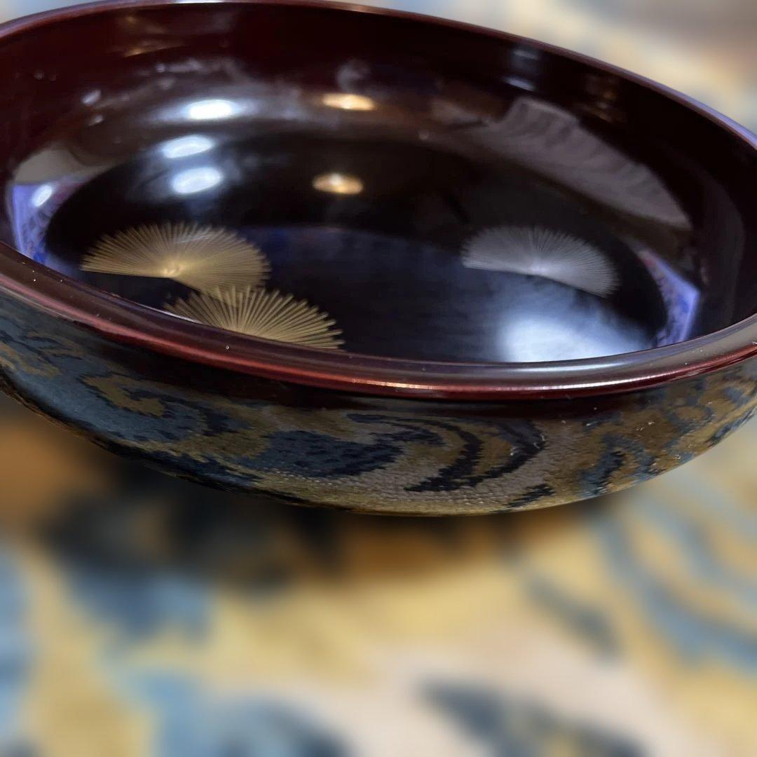 輪島塗　金色の扇模様　菓子入れ