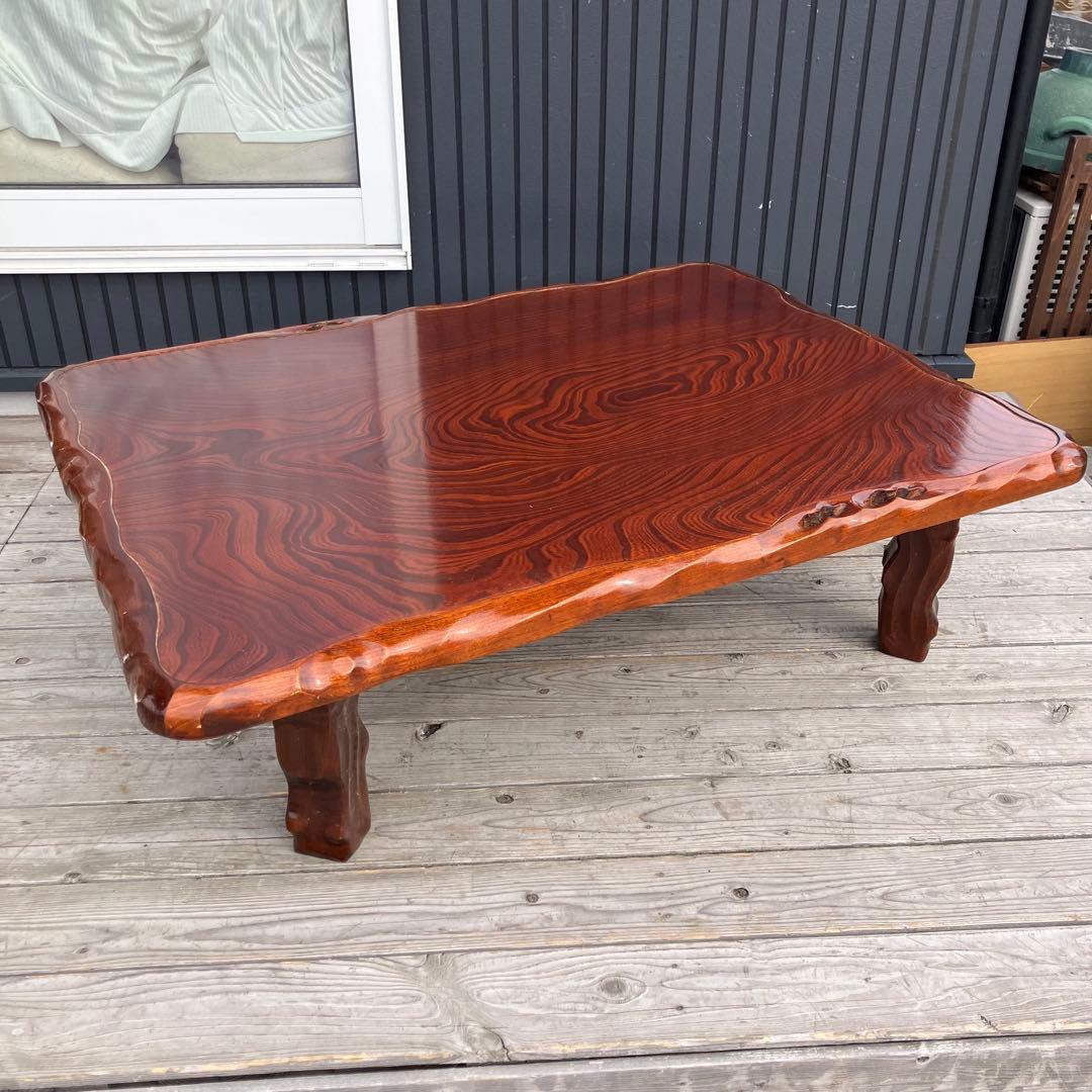 昭和レトロ 木製 天然木 欅材 一枚板 脚付き 小型 座卓 センター