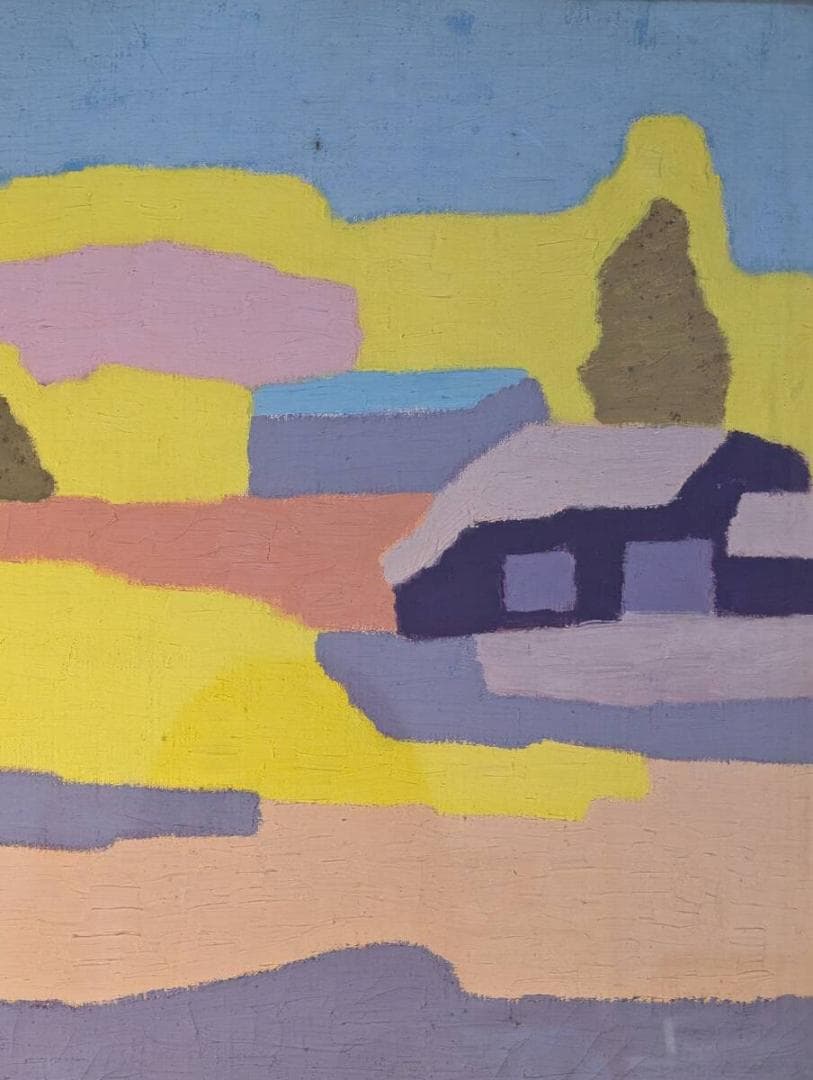 【真作】絵画　小林大策　油彩6号　甲斐小泉　淡く鮮やかな抽象風景画　W110