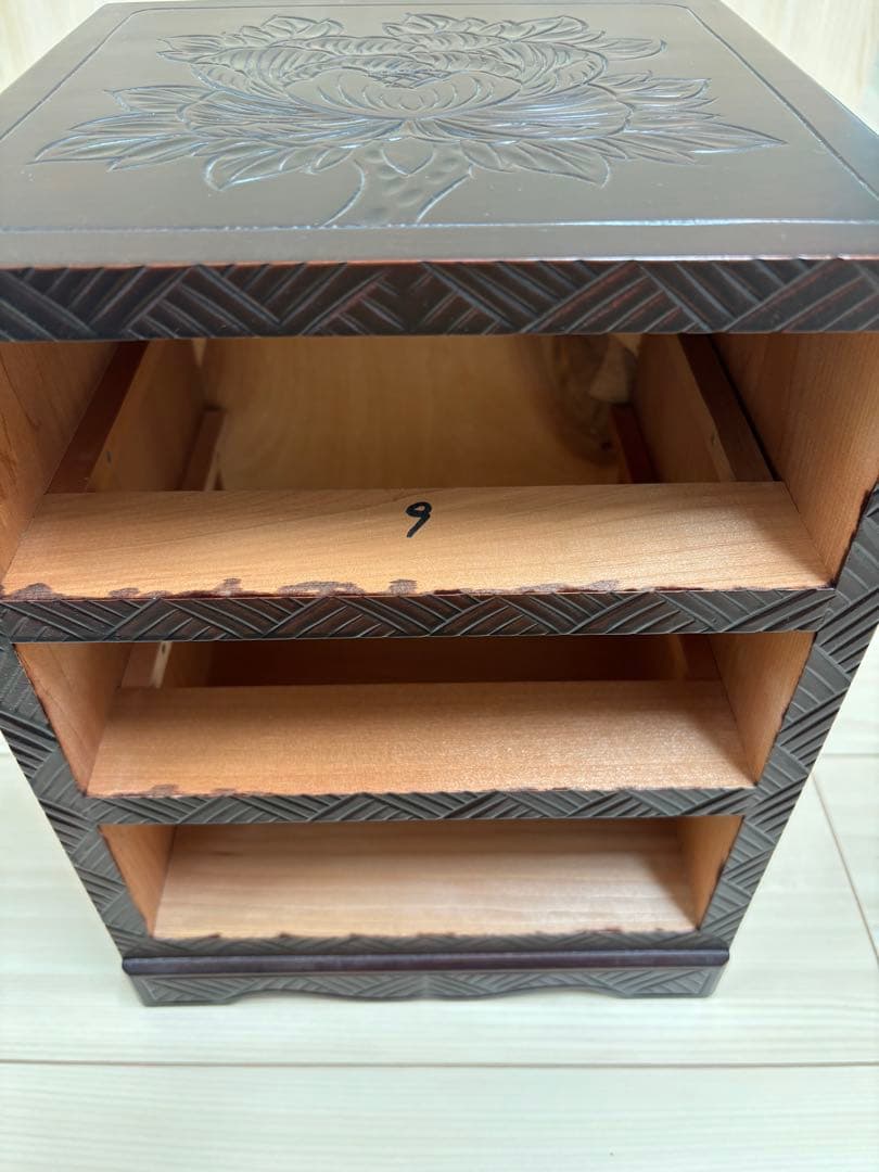 日光彫　小引き出し　牡丹　菖蒲　あやめ　工芸