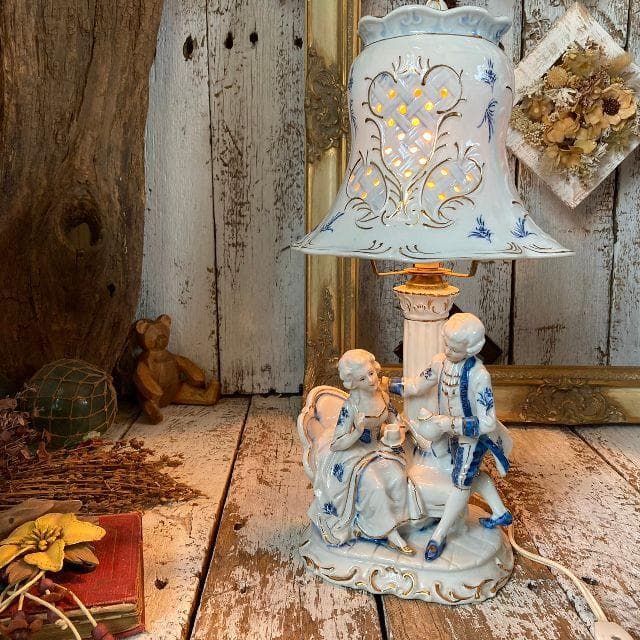 70sヴィンテージ*ヤマハ陶芸*フィギュリン スタンドライト*陶磁器 人形