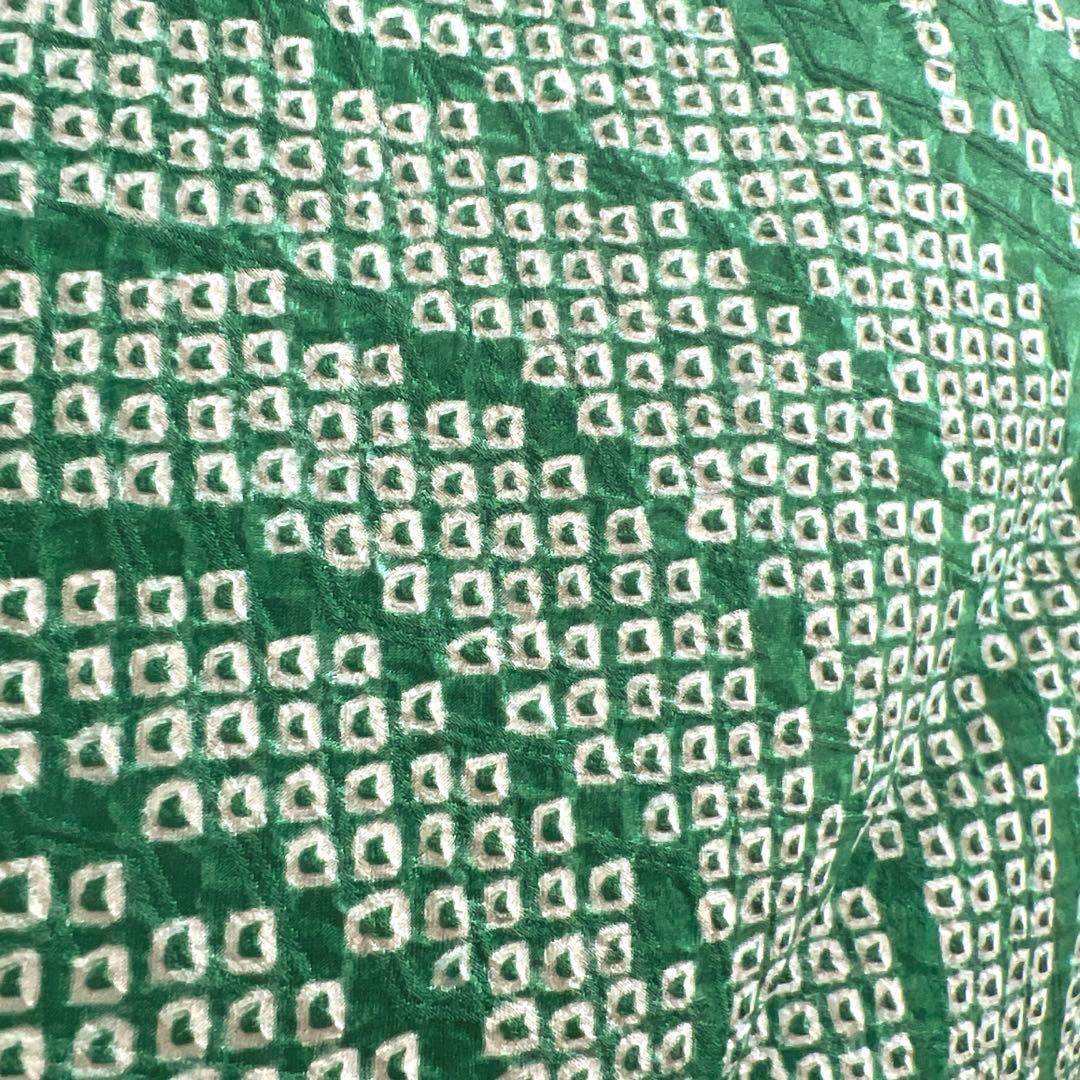 369 振袖フルセット 正絹 緑 橙 グリーン 絞り 金銀彩 古典 レトロ