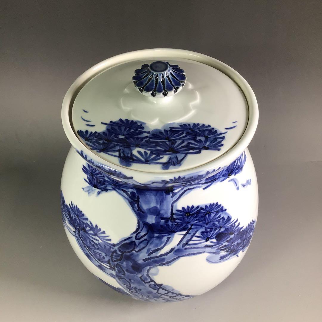 R505 水指 『篠田義一造』『染付松絵』 共箱 茶道具