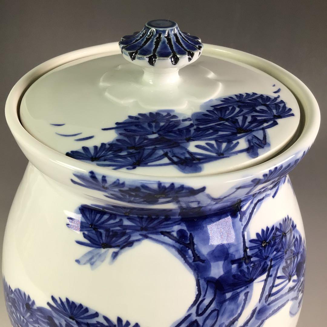 R505 水指 『篠田義一造』『染付松絵』 共箱 茶道具