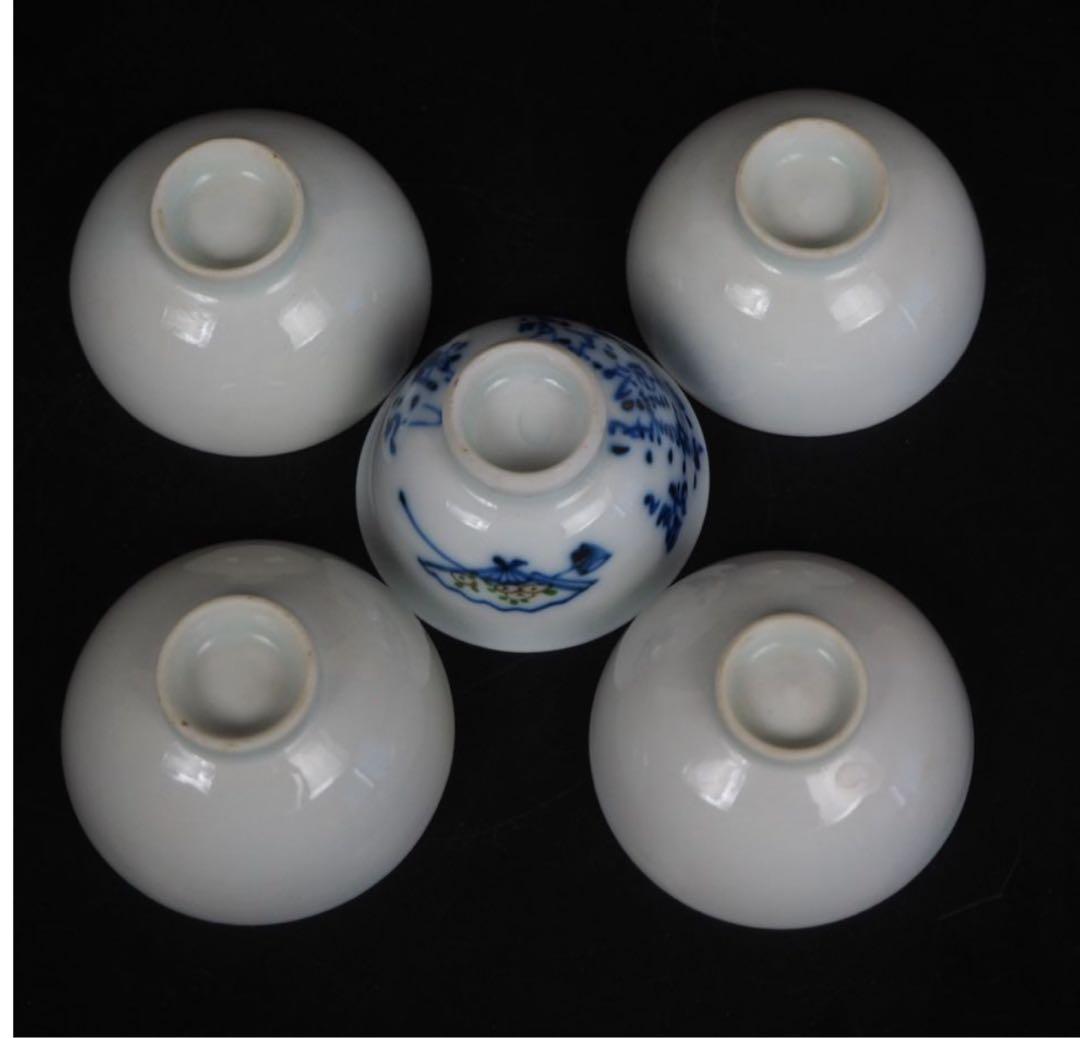 送料無料　大正～昭和初期　漢詩山水図茶碗５客　煎茶道具