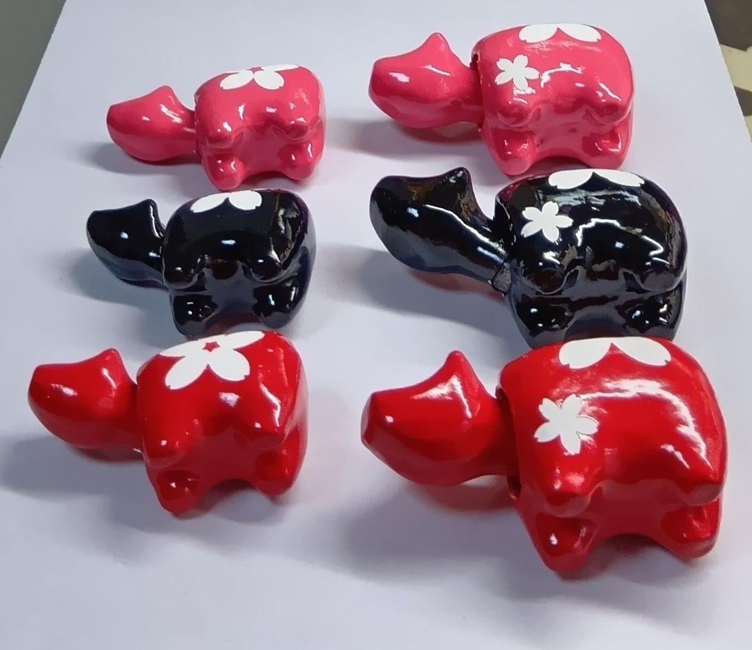 新品 野沢民芸 赤ベコ ハンサムブロッサム 6点セット 赤、黒、ピンク