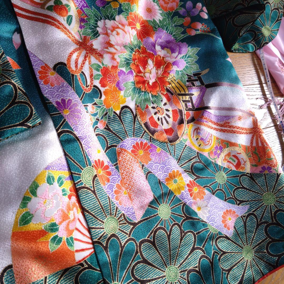 美しい緑七歳★着物帯バッグ草履小物セット★