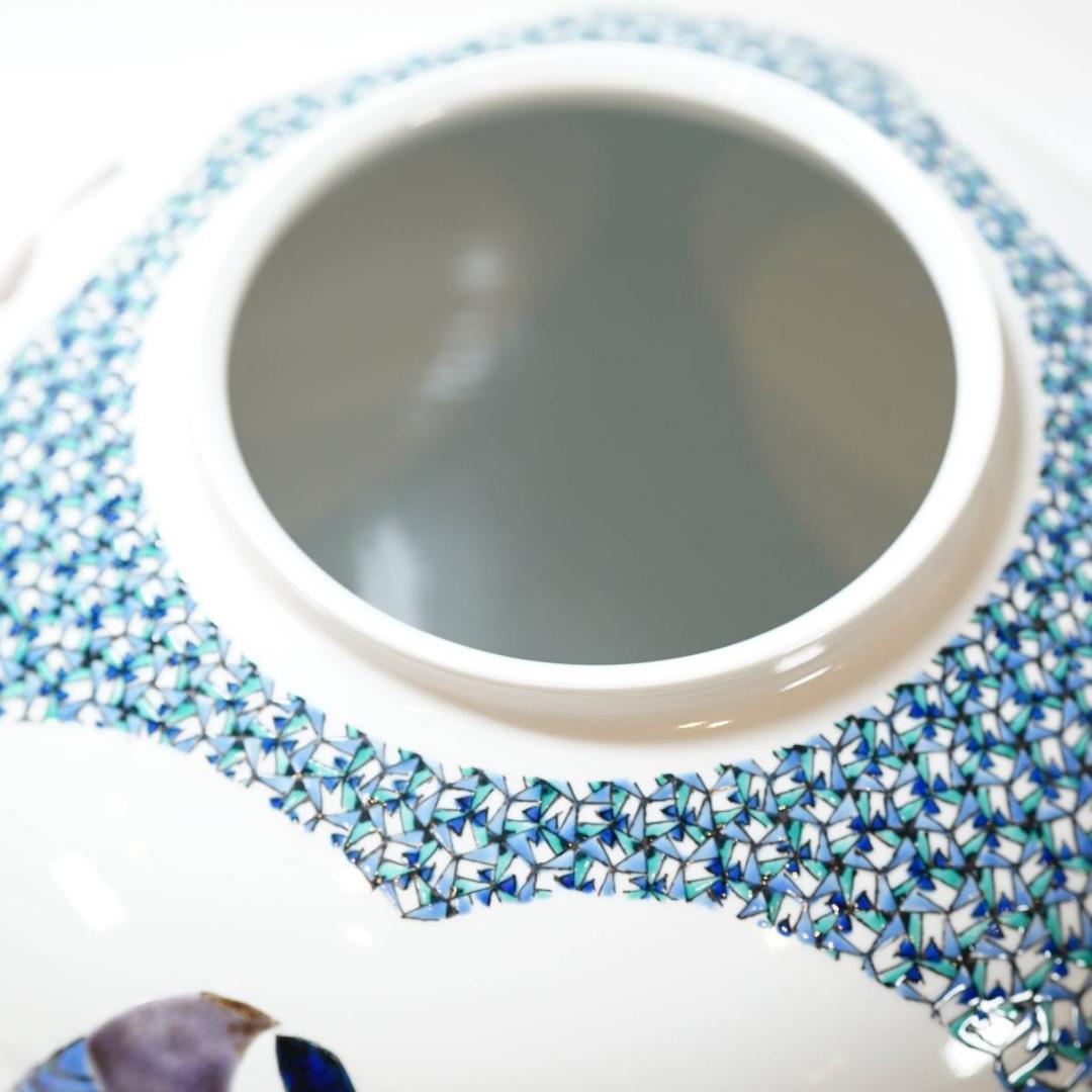 NA3413 九谷焼 北出星光「木連に尾長鳥図 壷」師:北出塔次郎