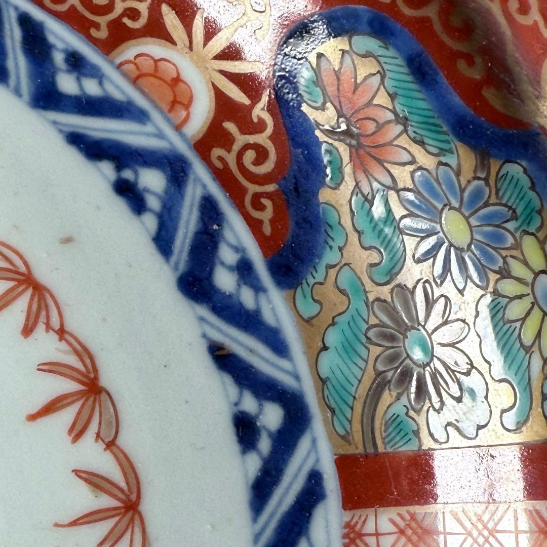 幕末〜明治期 色絵赤絵金蘭手変形皿 一辺26cm 古美術 豪商旧蔵品 古