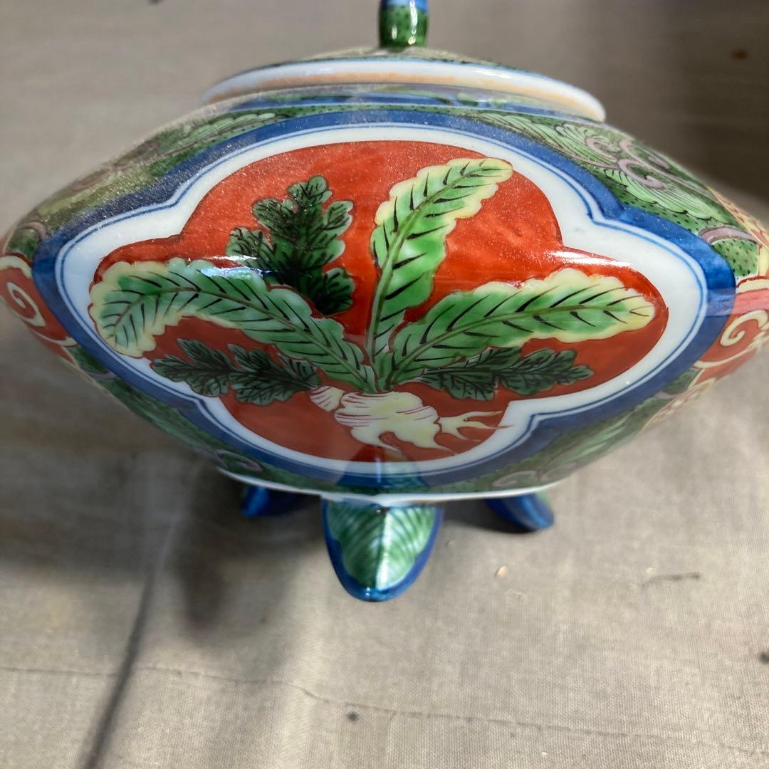 源右衛門】古伊万里の伝統日本の名窯舘林源右衛門作染錦根菜図香炉