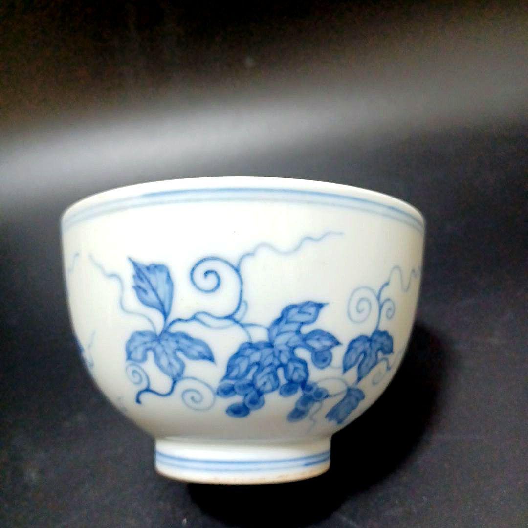 明 染付け葡萄文茶碗 中国古美術