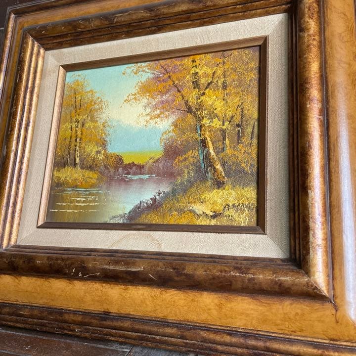 豪華！アンティーク絵画　油彩　アメリカ　森林と川風景画Antiqueヴィンテージ