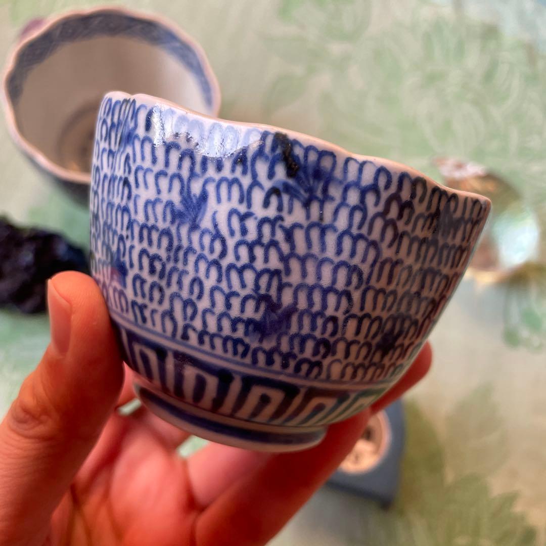 幕末明治 伊万里焼 染付 微塵唐草 湯呑み茶碗 2客 - メルカリ