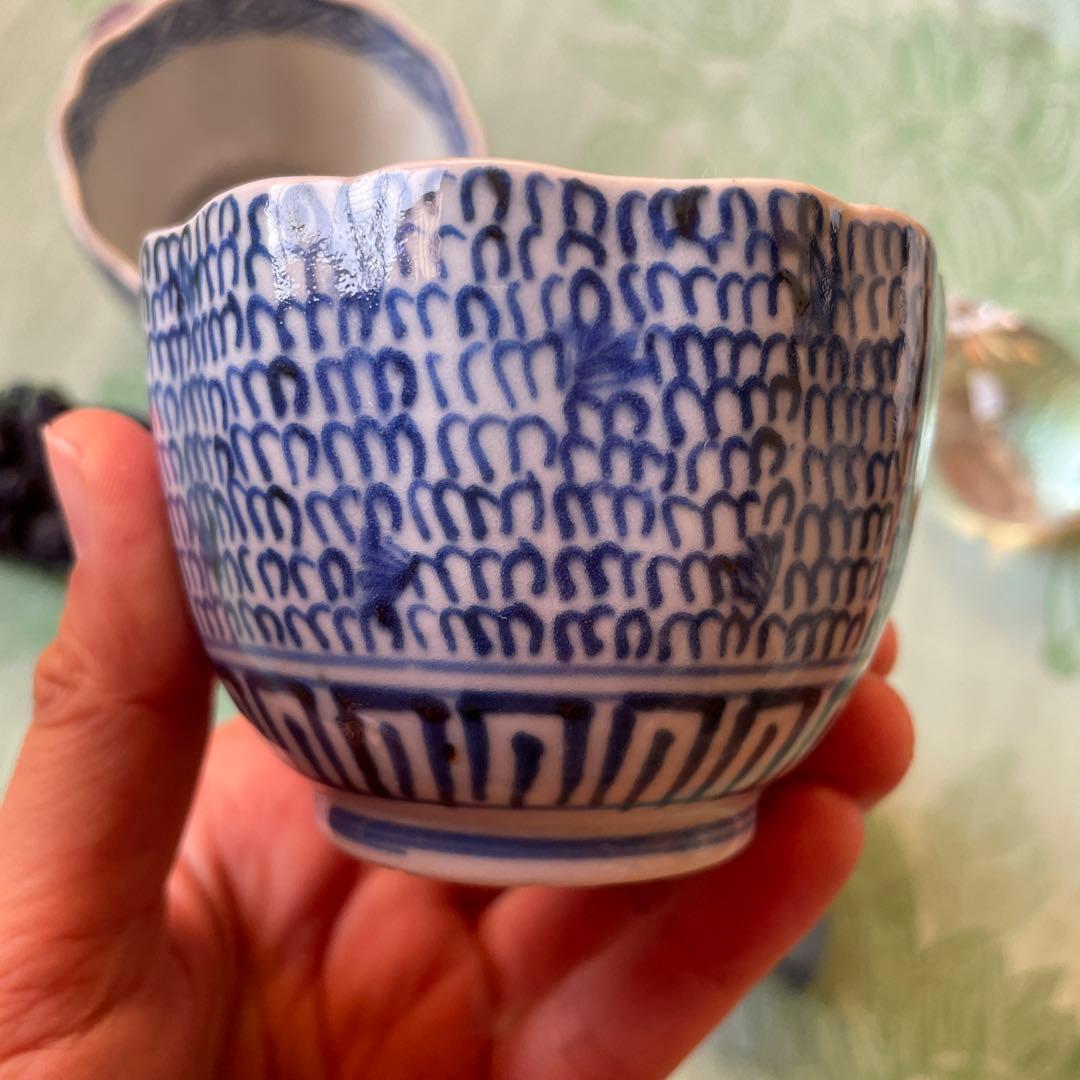 幕末明治 伊万里焼 染付 微塵唐草 湯呑み茶碗 2客 - メルカリ