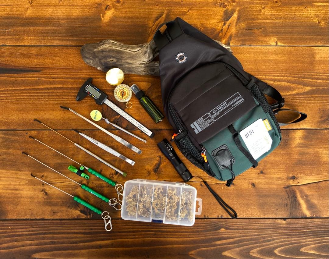 クワガタ採集セット オリジナル掻き出し棒 デジタルノギス 懐中電灯